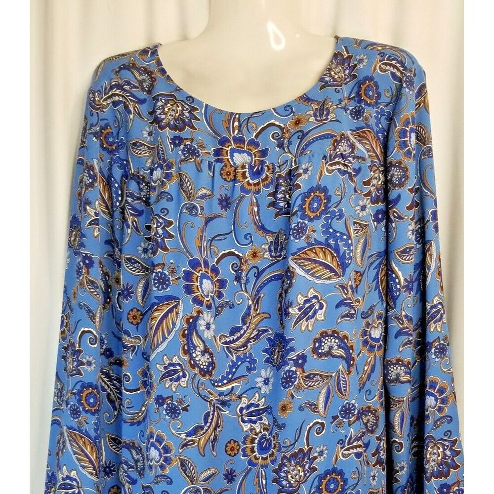 J Jill Wearever Collection Women's Paisley Blouse Size Large Blue Long Sleeve - Picture 2 of 4